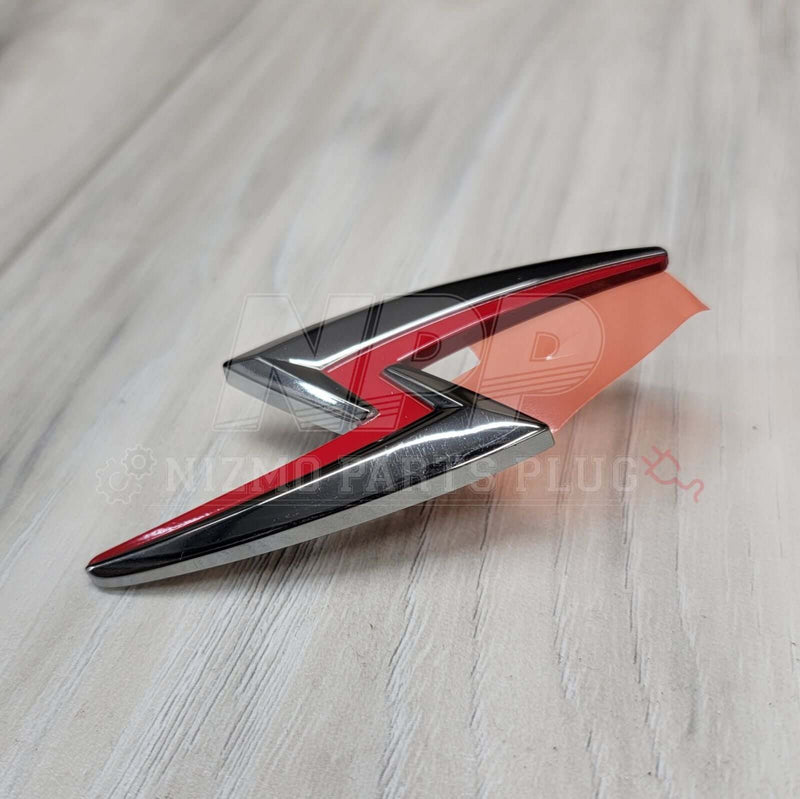 Load image into Gallery viewer, Nissan S15 Silvia Hood "Silvia Bolt" Emblem (Chrome/Red) - NizmoPartsPlug
